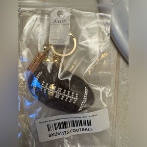 New Juliet by Crystal Avenue Brown Rhinestone Football Gold Keychain With Tassel